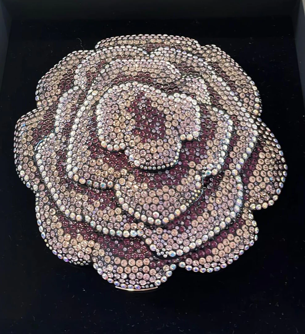 Chanel 2018 Strass and Resin Camellia Evening Clutch Bag in purple brand new with tags