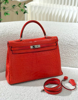 Hermès Kelly 35 Red Crocodile Palladium hardware