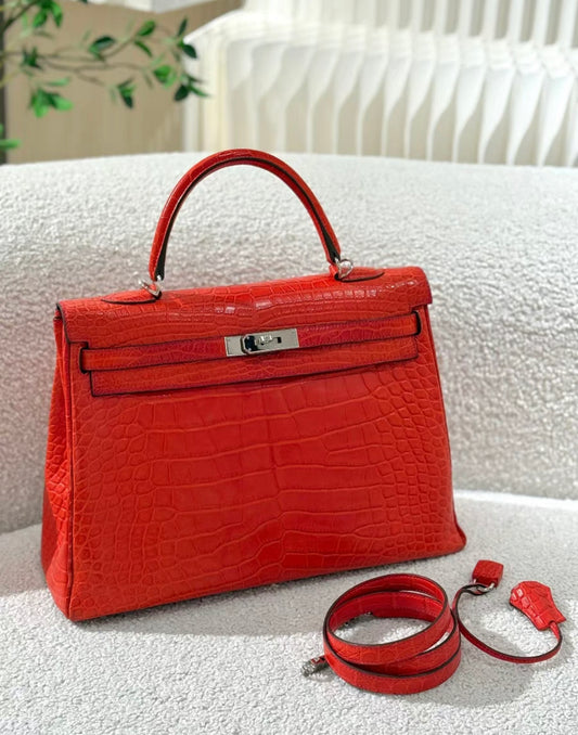 Hermès Kelly 35 Red Crocodile Palladium hardware