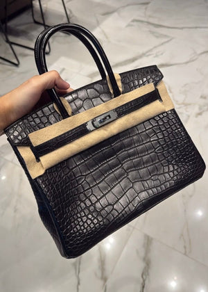 Hermes Birkin 30 Black Matte Alligator Palladium hardware