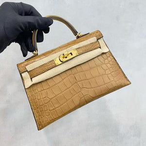 Hermès Mini Kelly 20 Kraft matte alligator gold hardware