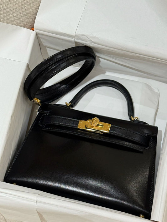 Hermes Mini Kelly 20 Black Box Gold hardware