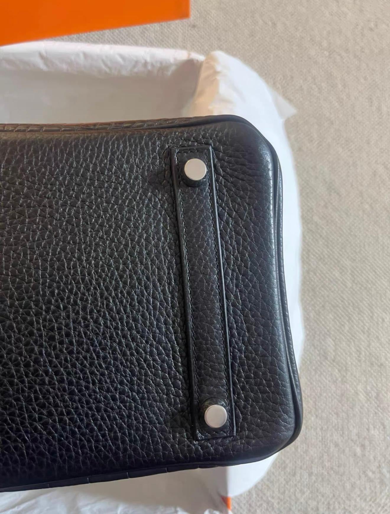 Rare Hermes Birkin 30 Black Matte Crocodile Togo  Box Leather Palladium Handbag