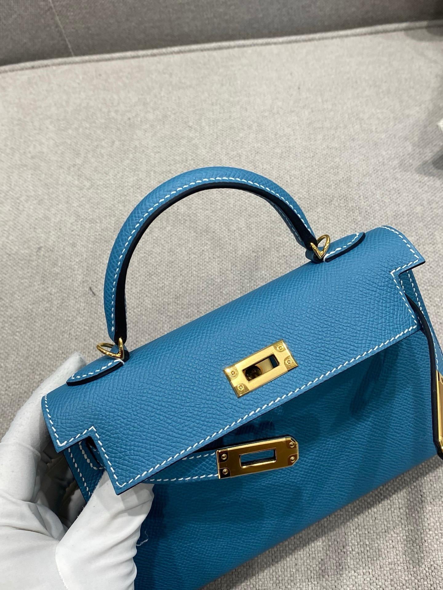 Hermes Mini Kelly Bleu Jean Epsom Gold Hardware