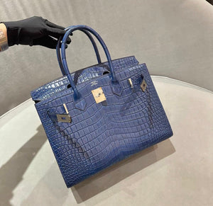 Hermes Birkin 30 Sellier Blue Indigo Matter Crocodile Leather Palladium Hardware