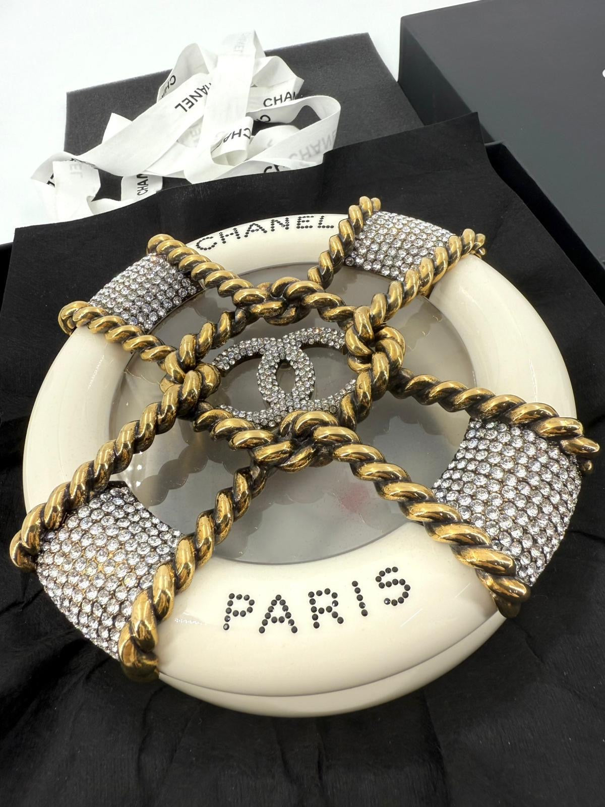 Chanel White Strass and Resin Nautical Wheel Minaudière Bronze Hardware, 2018 Métiers Dart