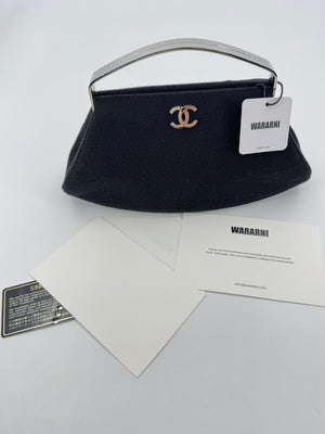 Chanel vintage black clutch with silver hardware handle