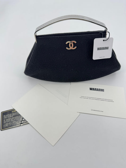 Chanel vintage black clutch with silver hardware handle