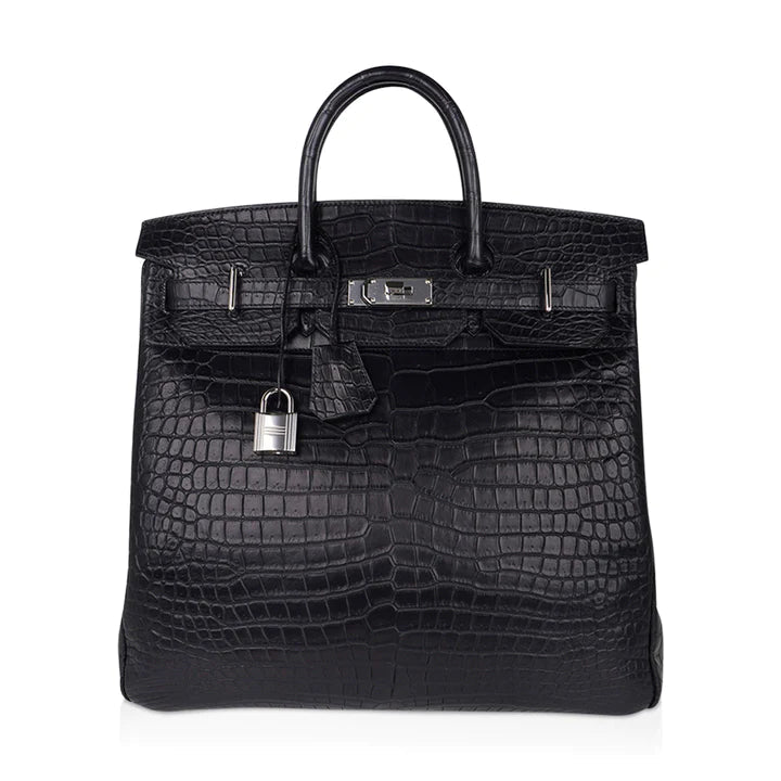 Hermès Birkin HAC 40 Black Matte Porosus Crocodile Leather Palladium Hardware
