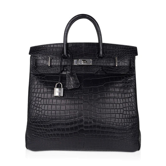 Hermès Birkin HAC 40 Black Matte Porosus Crocodile Leather Palladium Hardware
