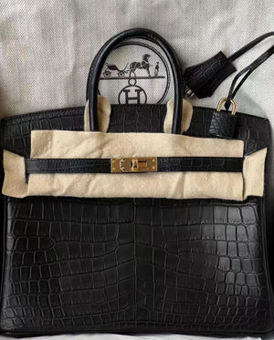 Hermes Birkin 25 Black Matte Alligator Gold hardware