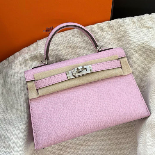 Hermes Mini Kelly 20 Mauve Sylvestre Epsom Palladium Hardware