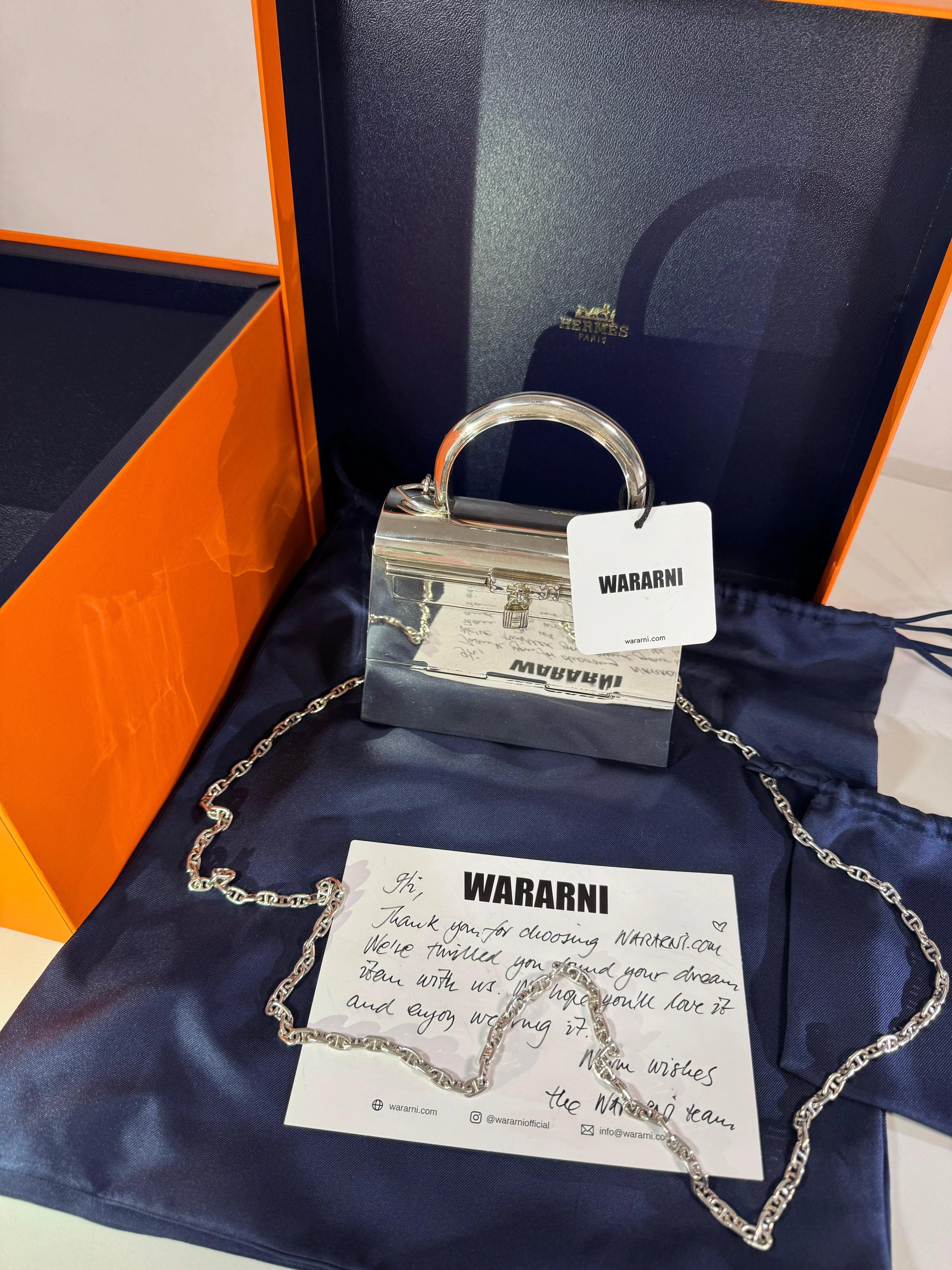 Hermès Kelly 15 Sterling Silver Vintage Limited Edition with Chaine d’Ancre Strap