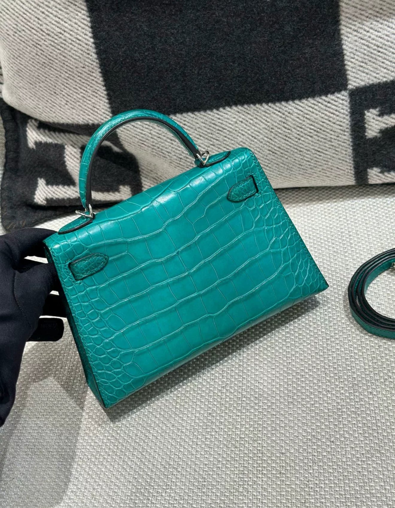 Hermes Mini Kelly Green Malachite Matte Alligator Leather Palladium Hardware