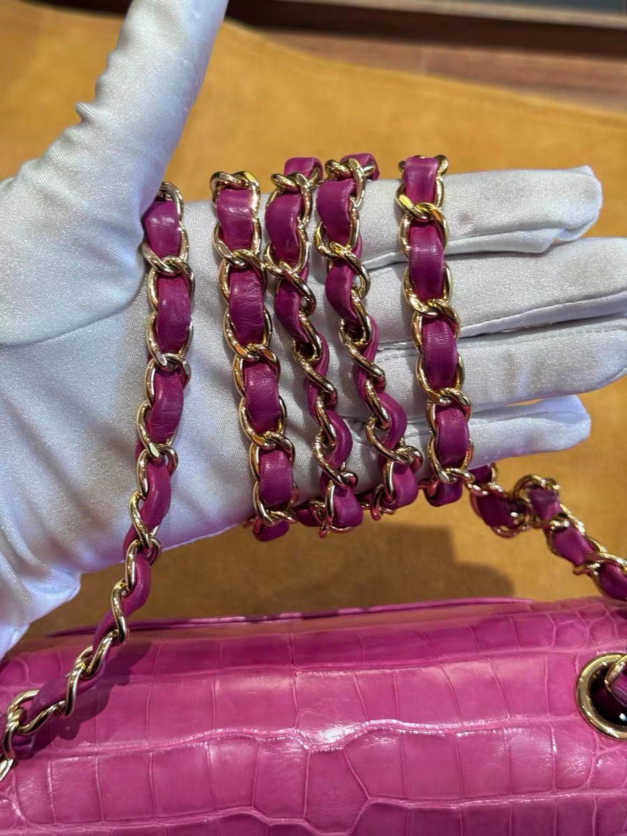 Chanel pink Alligator leather mini flap gold hardware