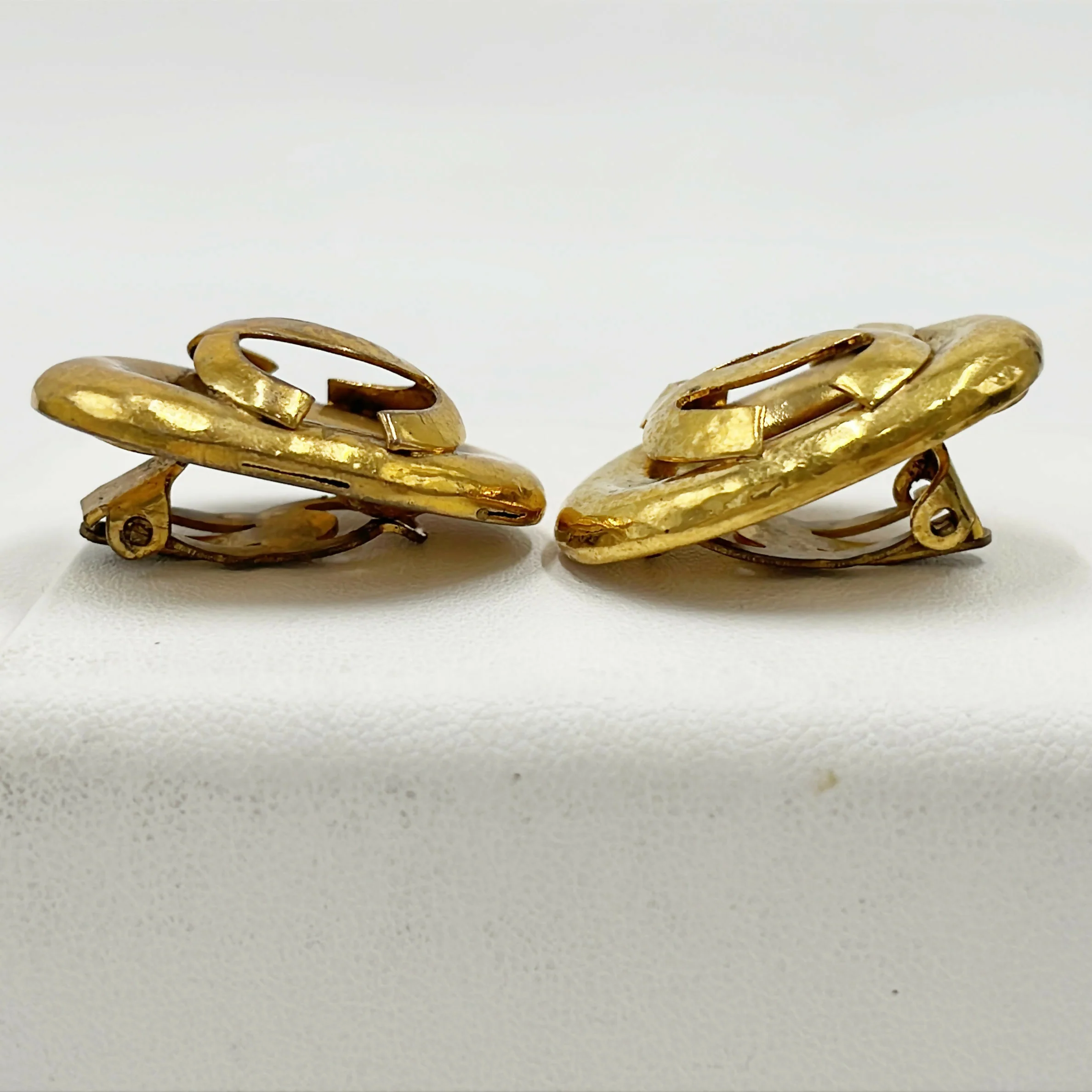 Chanel Vintage Gold Plated Oval Coco Mark Clip-on Earrings