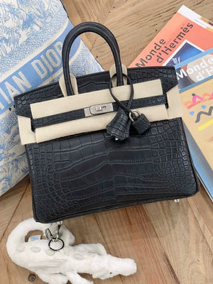 Hermès Birkin 25 black matte alligator leather palladium hardware