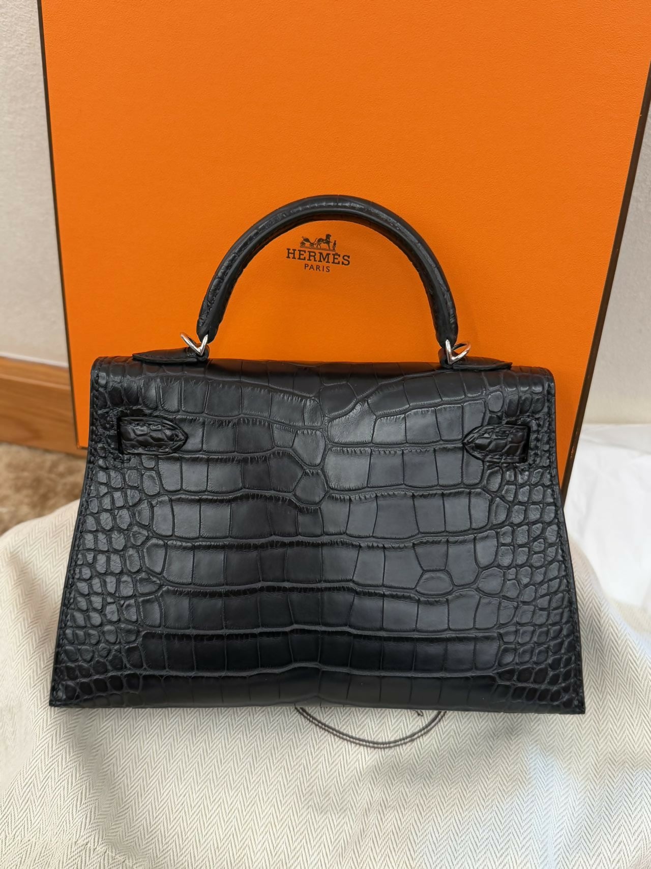 Hermès Mini Kelly 20 Noir Alligator Matte with Palladium Hardware
