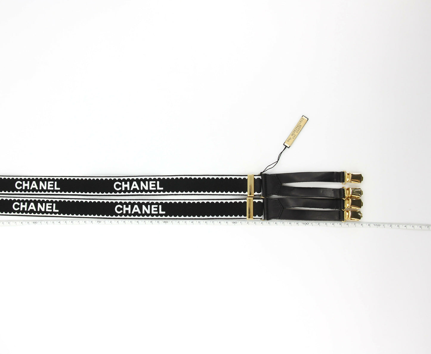 Chanel Vintage 94P Leather  Canvas Coco Mark Suspenders in Black with Gold Hardware