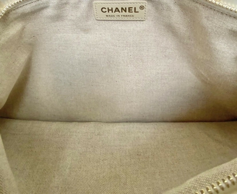 NWT Chanel 18C Greece XL Fold Over Clutch Striped Lambskin Canvas Bag