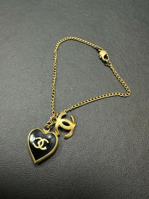 Chanel Vintage 02P Enamel Black Heart CC Bracelet