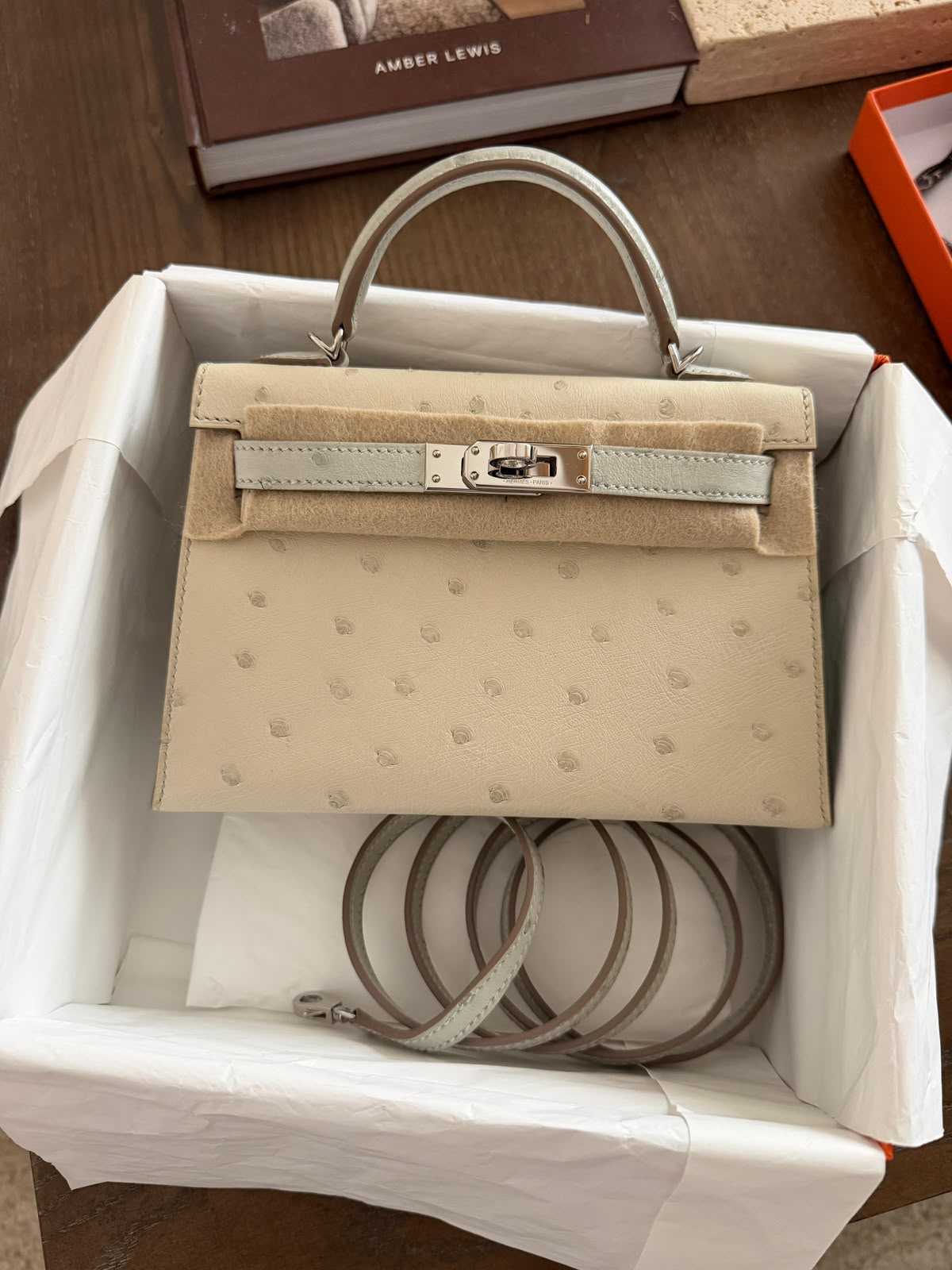 Hermes Mini Kelly 20 Gris Perle / Beton Ostrich Palladium Hardware