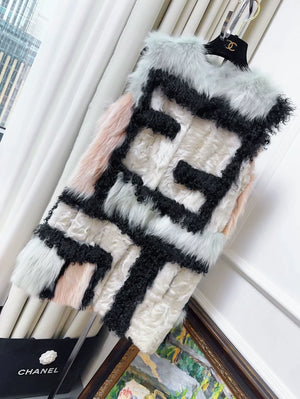 Fendi Mixed Color Double F Logo Fur Vest Jacket