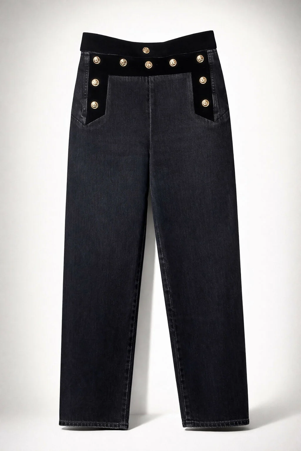 Chanel 2020 Black Denim Velvet Trim Sailor Jeans FR 36