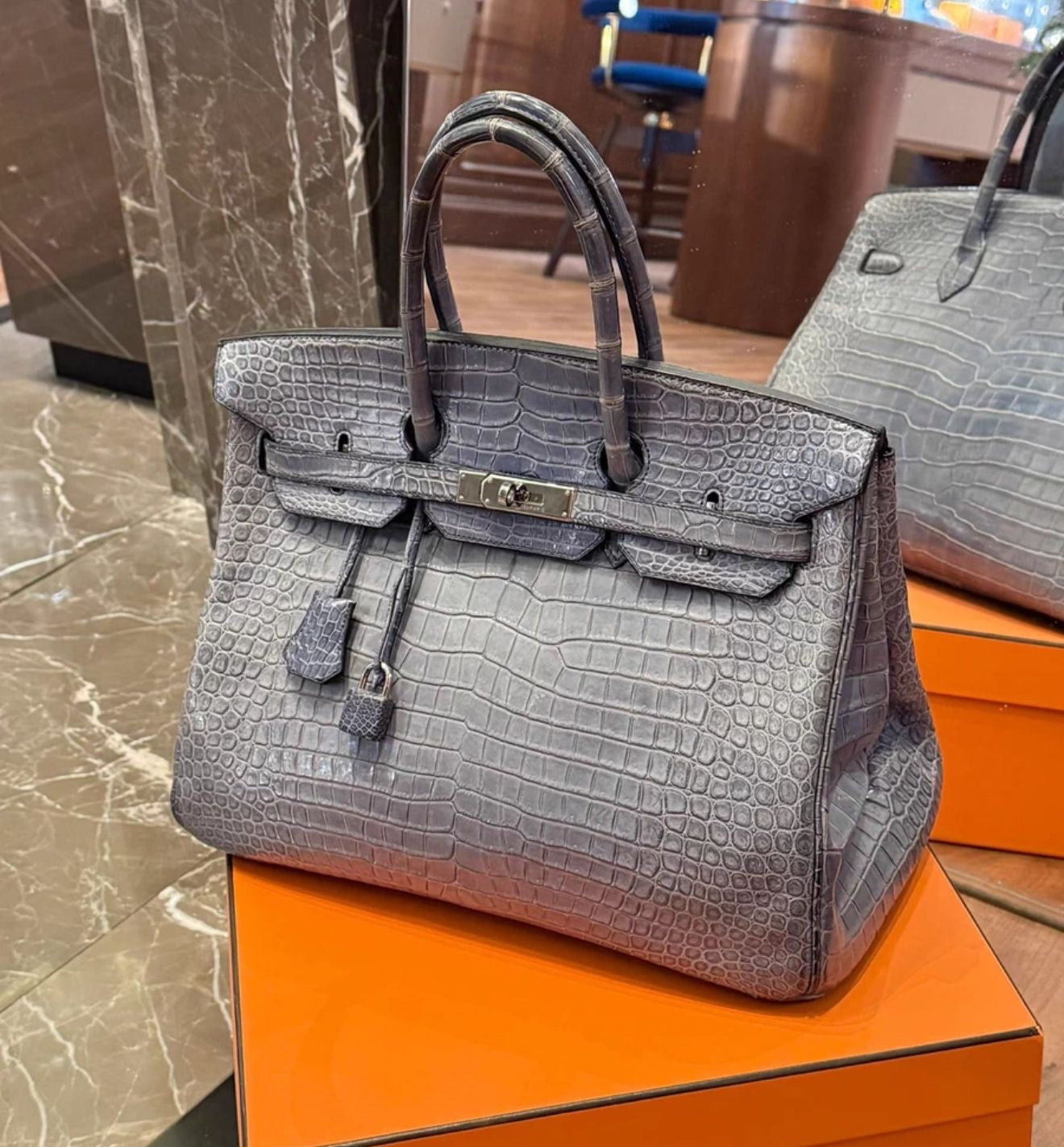 Hermes Birkin 35 Gray/Gris Matte crocodile leather palladium hardware
