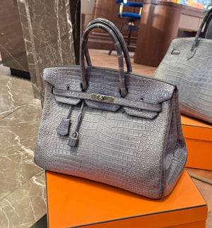 Hermes Birkin 35 Gray/Gris Matte crocodile leather palladium hardware