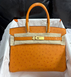Hermes Birkin 30 abricot ostrich leather gold hardware