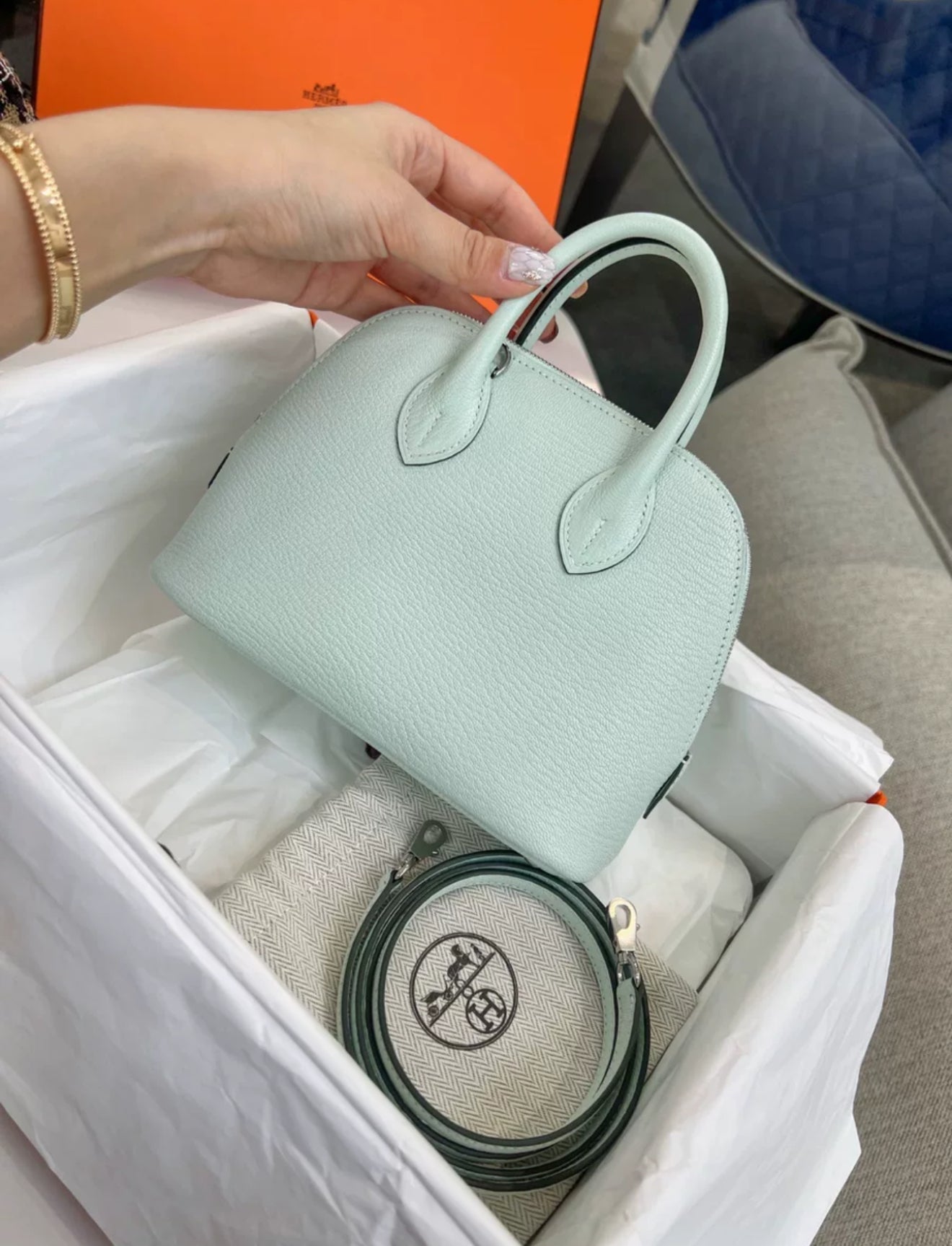 HERMÈS Mini Bolide 1923 Vert d’Eau Palladium hardware