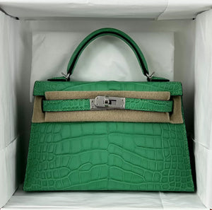Hermes Mini Kelly 20 Vert Cosmic Matte Crocodile Leather Palladium Hardware