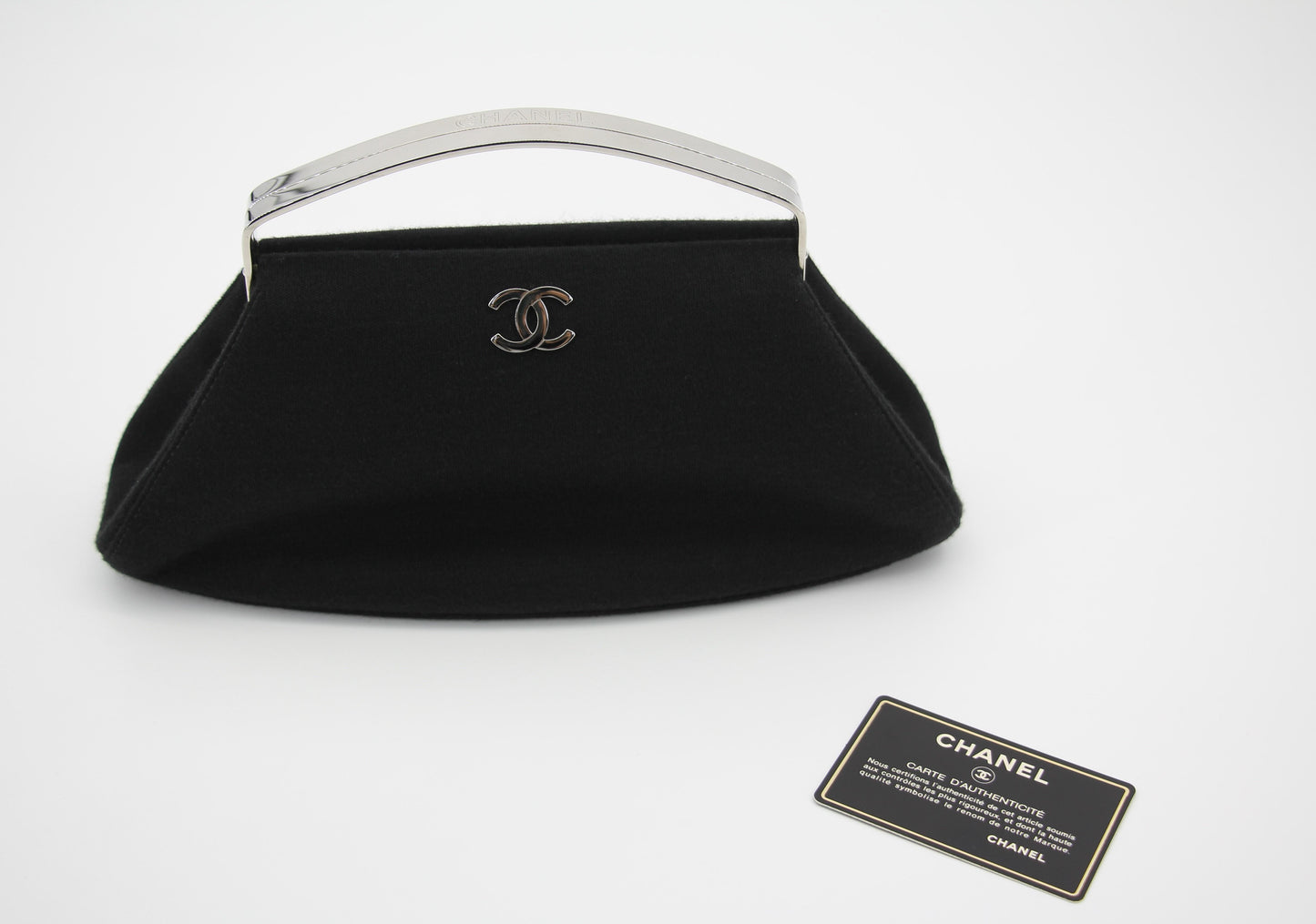 Chanel vintage black clutch with silver hardware handle
