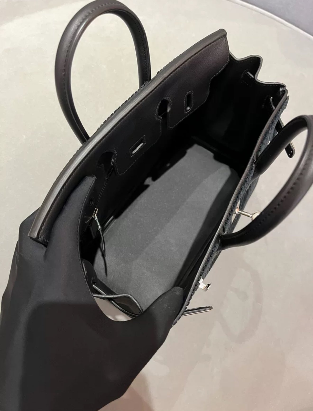 Hermès Limited Edition Black Swift Côte à Côte Tuffetage Birkin 25 Palladium Hardware