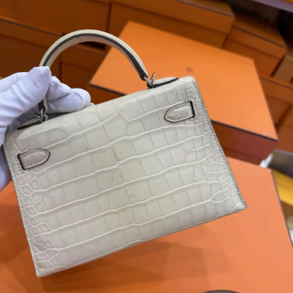 Hermès Mini Kelly II Vanilla Matte Crocodile with Gold Buckle