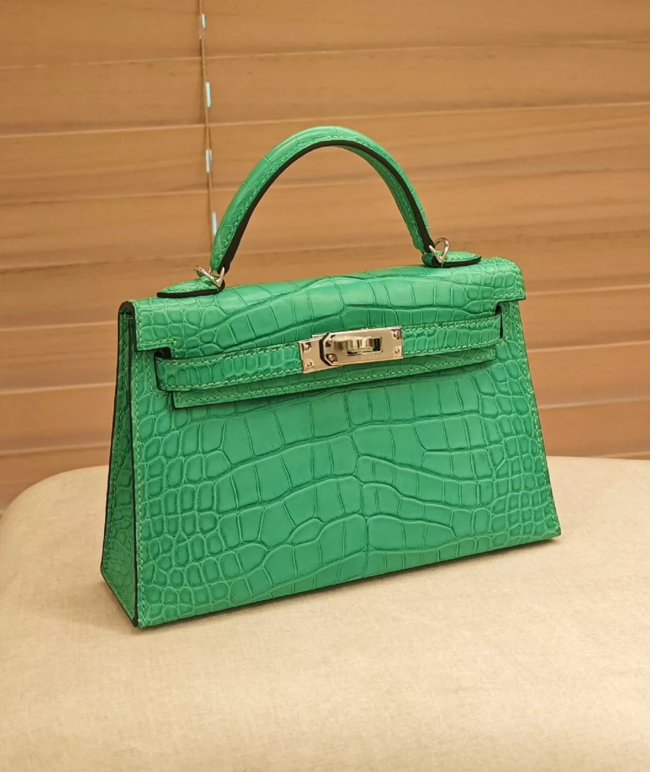 Hermes Mini Kelly 20 Vert Cosmic Matte Crocodile Leather Palladium Hardware
