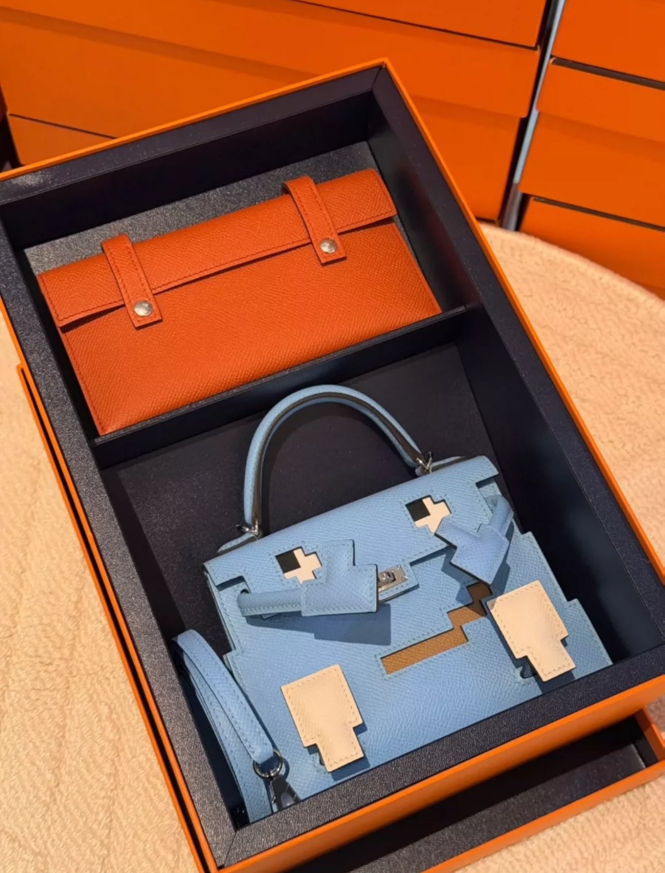 HERMÈS KELLY DOLL PICTO CELESTE EPSOM LEATHER PALLADIUM HARDWARE
