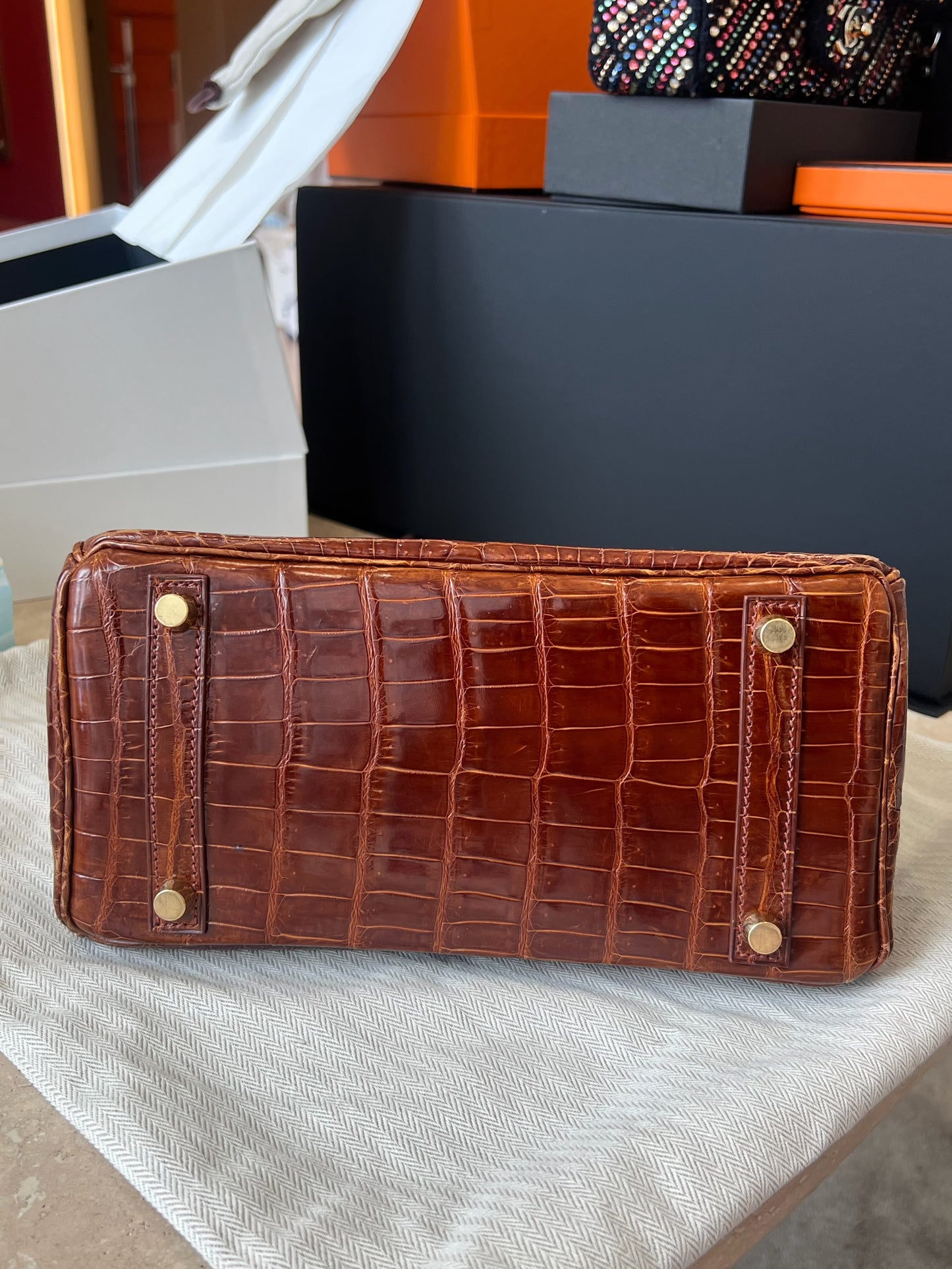 Hermès Birkin 25 Miel shiny porosus crocodile gold hardware