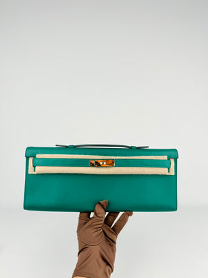 Hermes Kelly Cut Malachite Epsom Gold Harwdare
