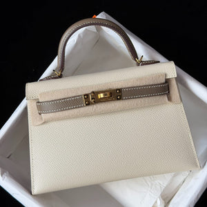 Hermes Mini Kelly 20 HSS Etoupe / Craie Epsom Gold hardware
