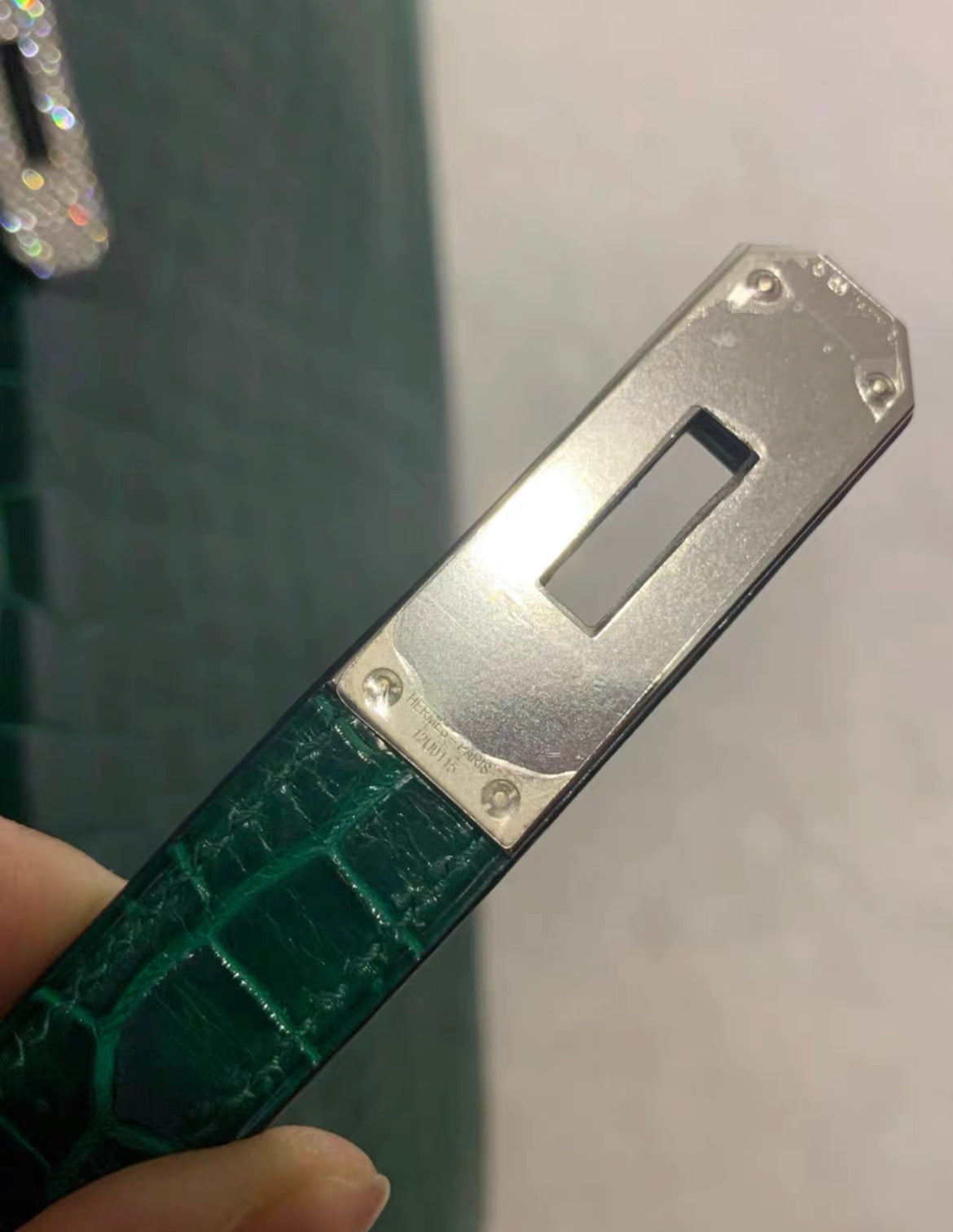 Hermes Birkin 40 Emerald Shiny Porosus Crocodile Diamond Hardware