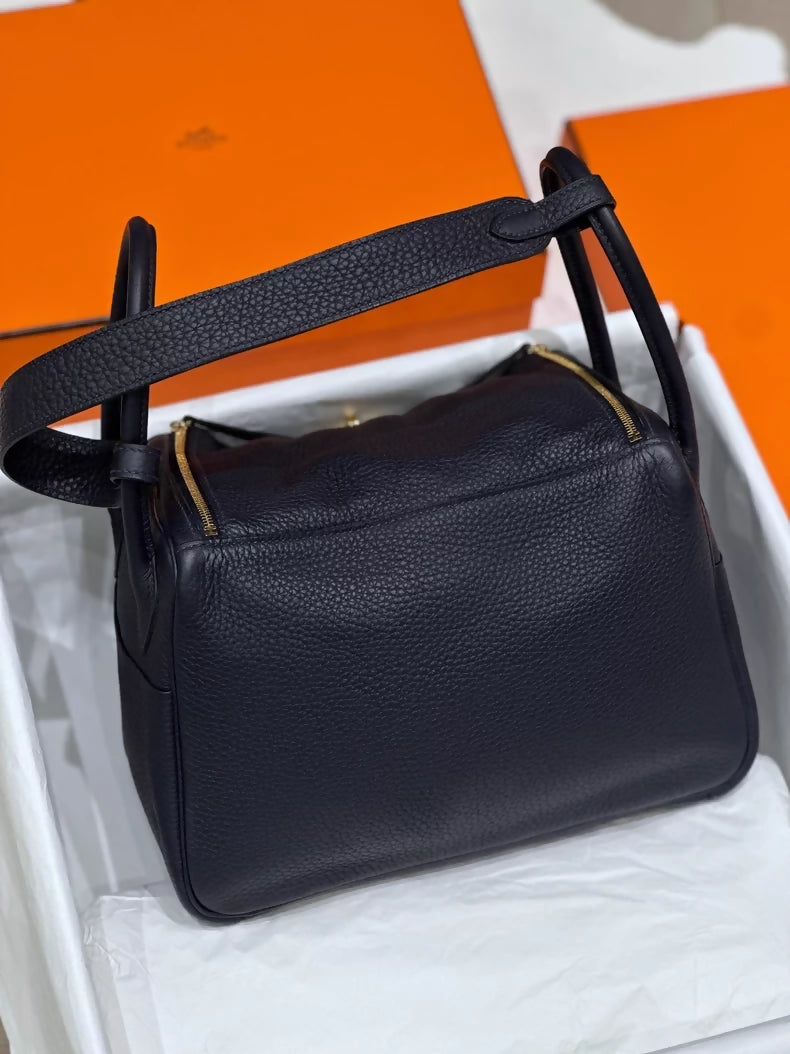 Hermes Lindy 26 Midnight Blue TC Leather Bag with Gold hardware