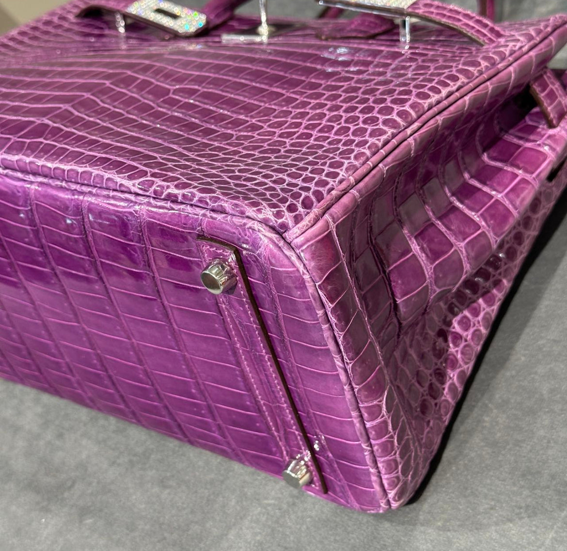 Hermès Birkin 30 Violet Shiny Porosus Crocodile White Gold Diamond Hardware
