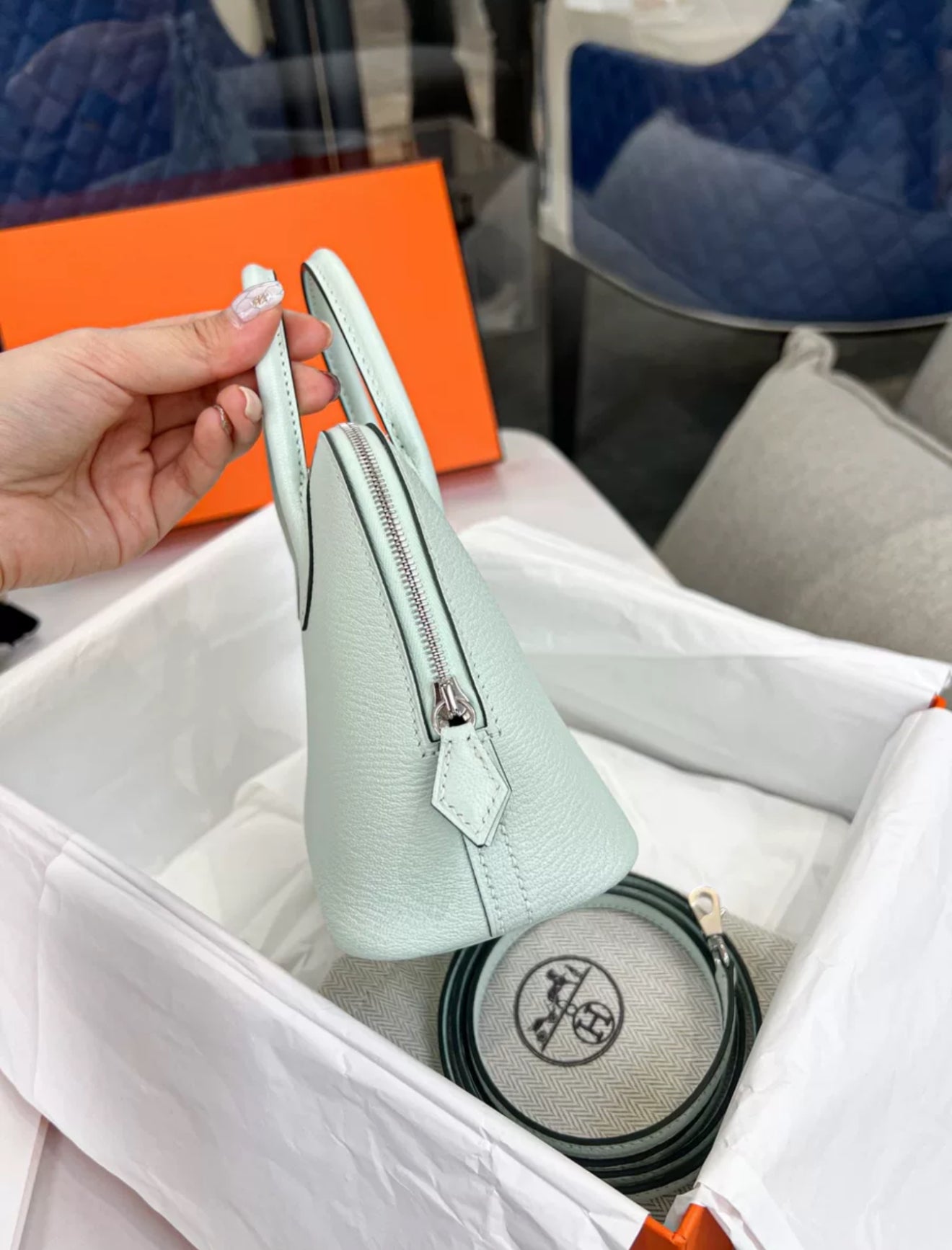 HERMÈS Mini Bolide 1923 Vert d’Eau Palladium hardware