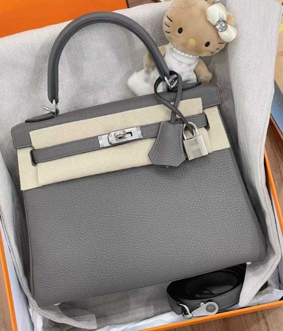 Hermes Kelly 25 Gris Etain Togo Palladium hardware