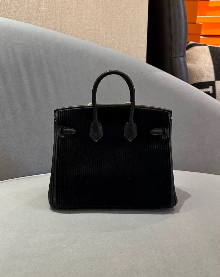 Hermès Limited Edition Black Swift Côte à Côte Tuffetage Birkin 25 Palladium Hardware