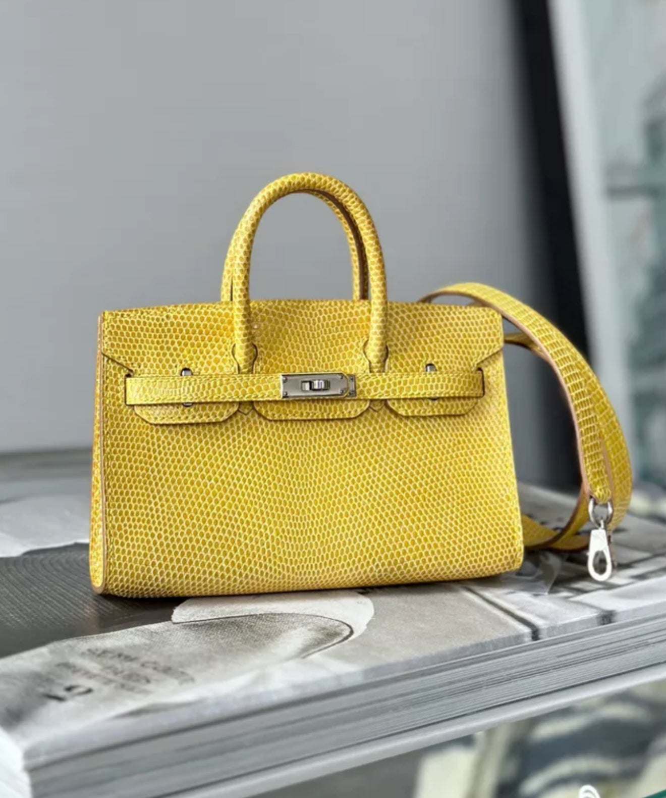 Hermès Limited Edition Yellow Lizard Micro Birkin 15 Palladium Hardware