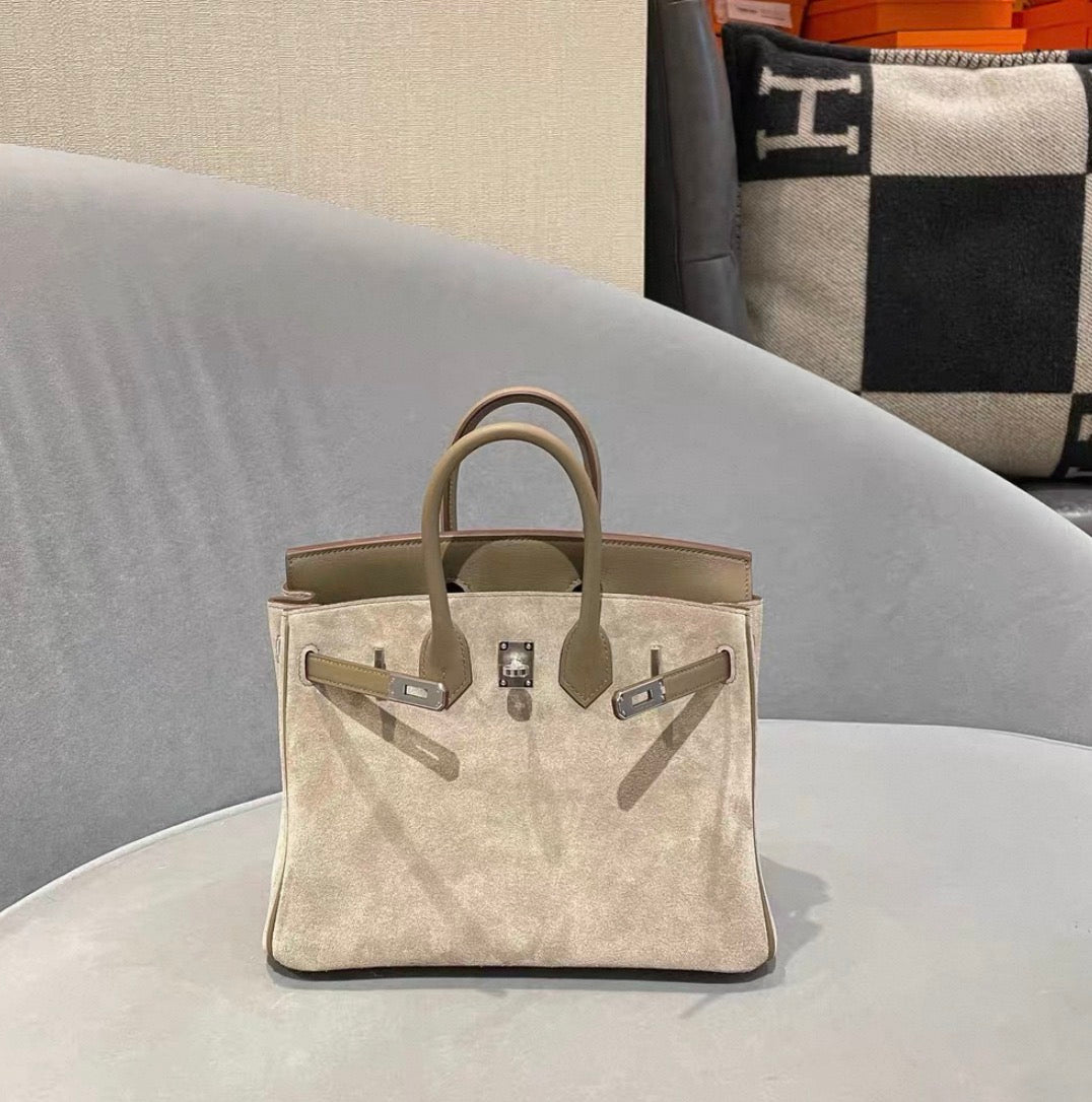 Hermes Birkin 25 Grizzly Suede Gris Swift Palladium Hardware