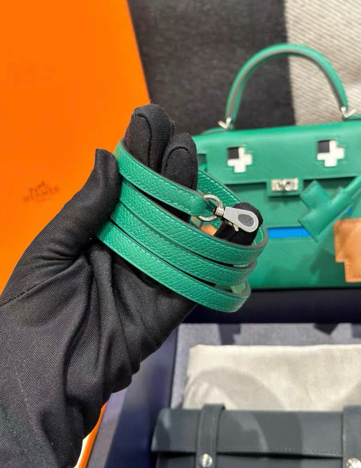 Hermes Kelly Picto Vert Vertigo  Gris Misty Epsom Palladium Hardware